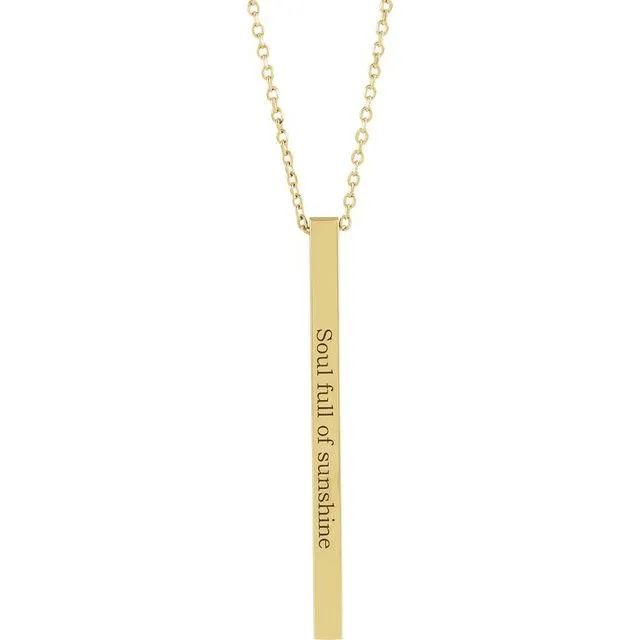 14K Yellow Gold 35x2.5 mm Engravable Four-Sided Vertical Bar 16-18" Necklace