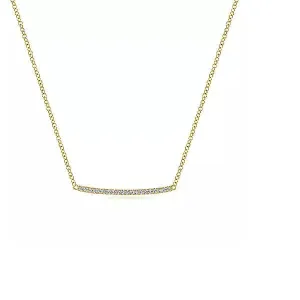 14K Yellow Gold Curved .10cttw Diamond Bar Necklace with Pave Set Diamonds