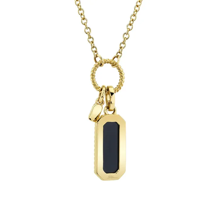 14k Yellow Gold Diamond & Black Onyx Dog Tag Necklace - SC55024173