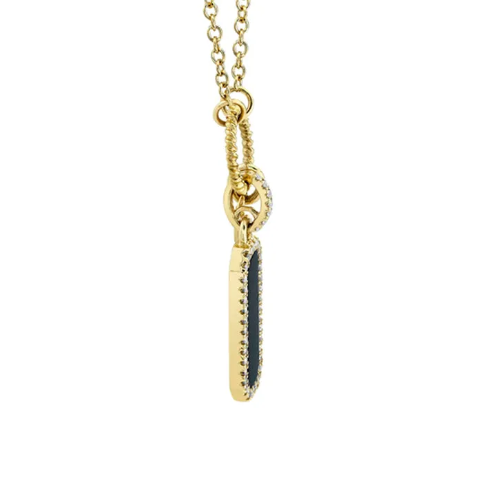 14k Yellow Gold Diamond & Black Onyx Dog Tag Necklace - SC55024173