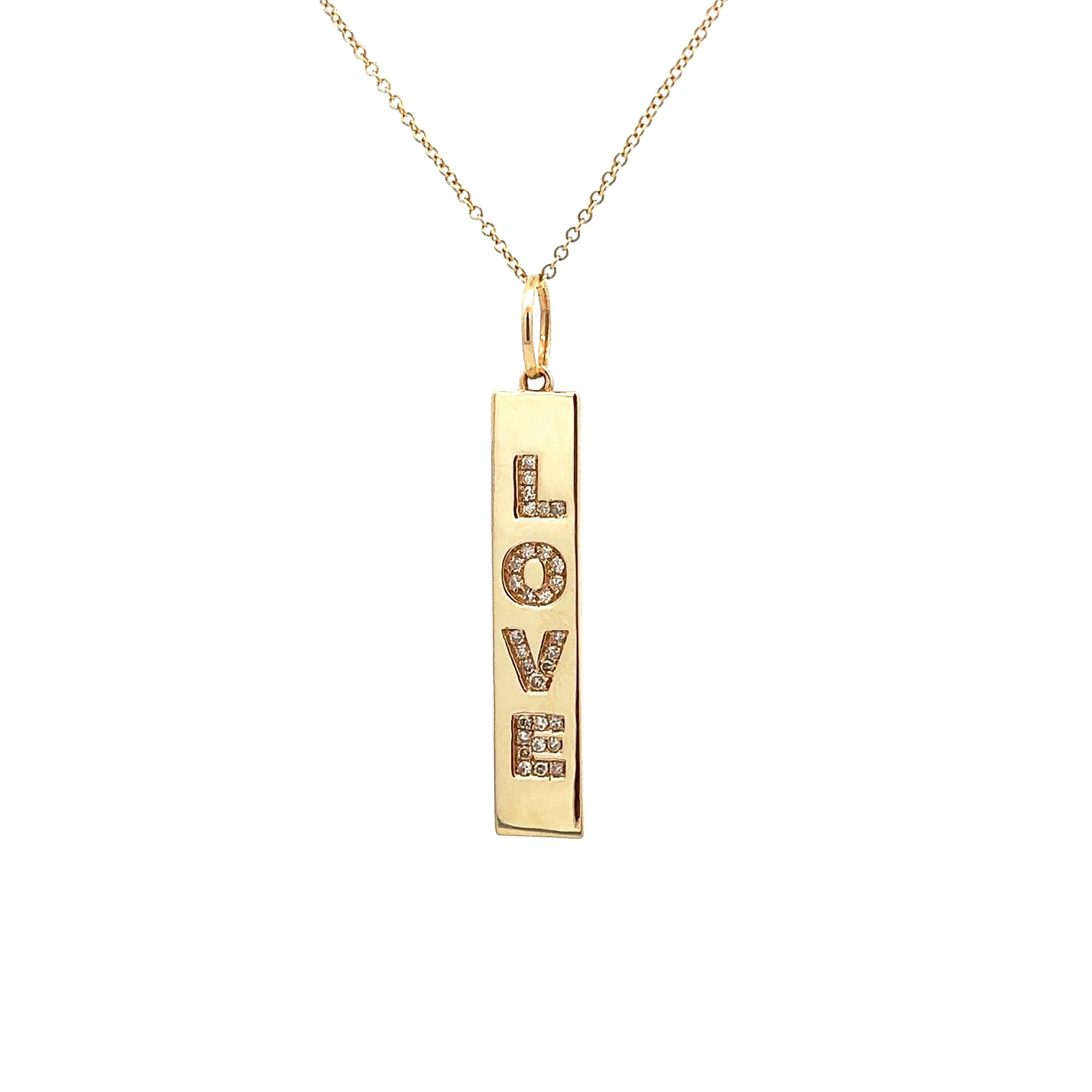 14k Yellow Gold Diamond "Love" Bar Charm