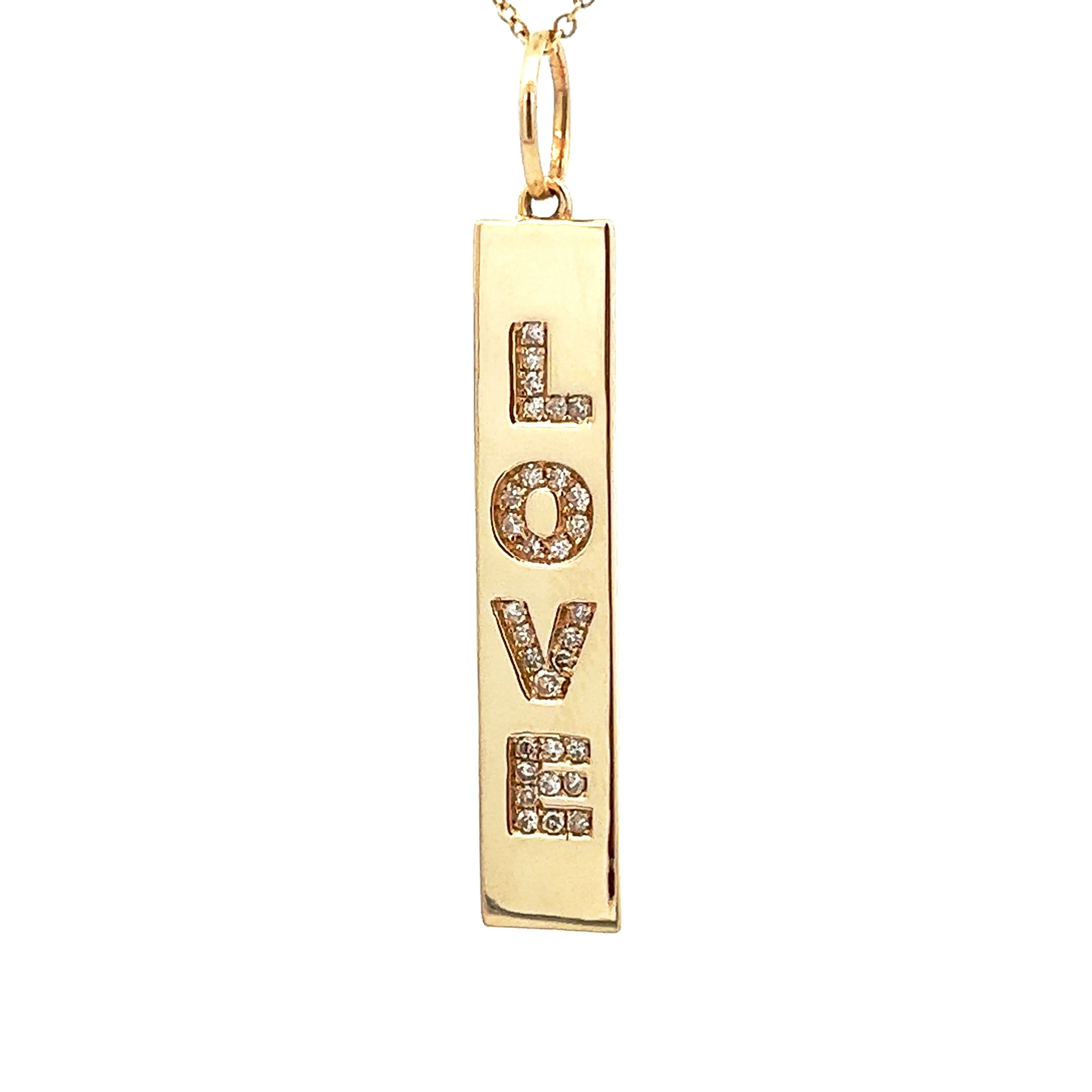 14k Yellow Gold Diamond "Love" Bar Charm