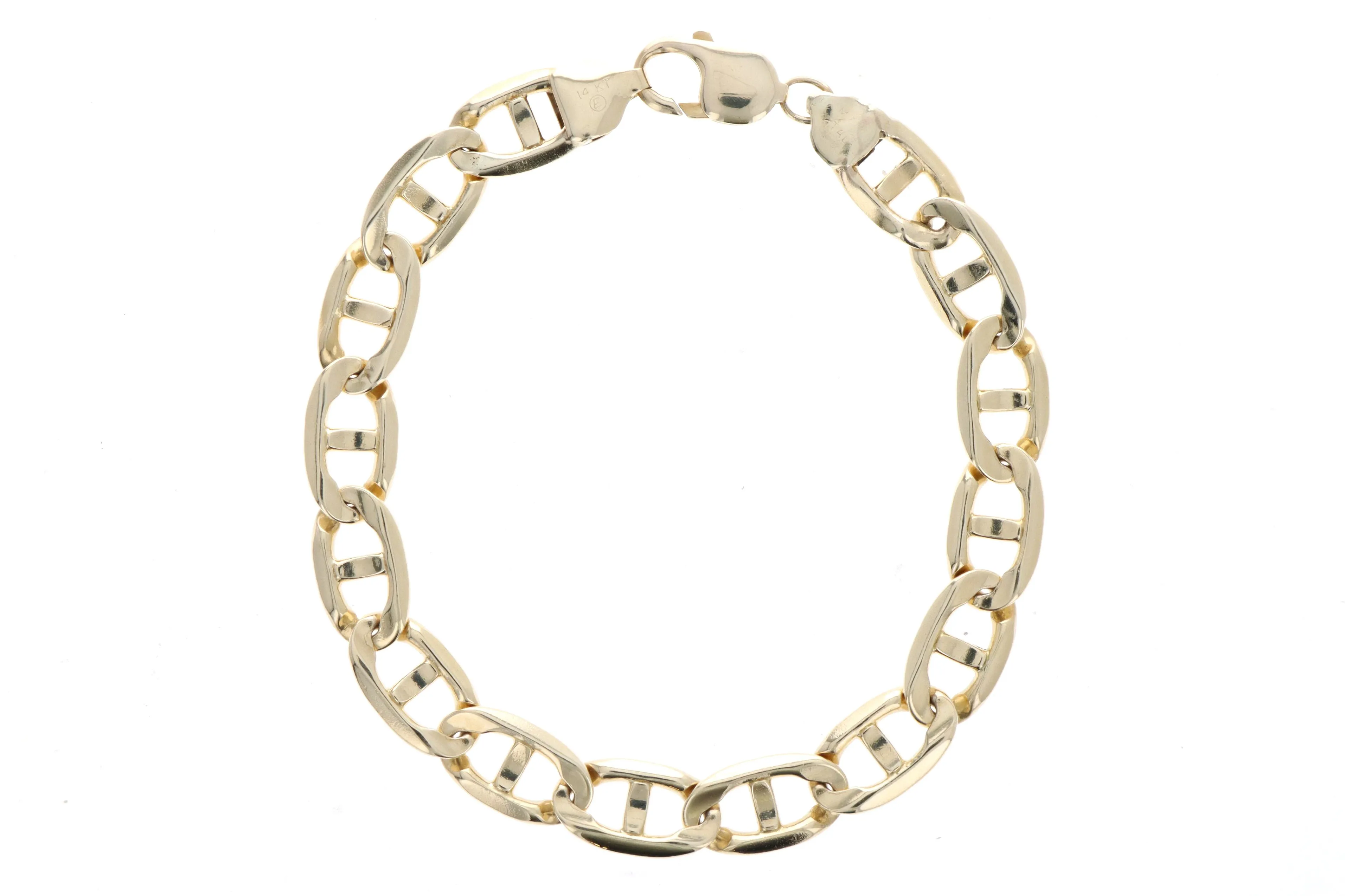 14K Yellow Gold Flat Mariner Chain Bracelet