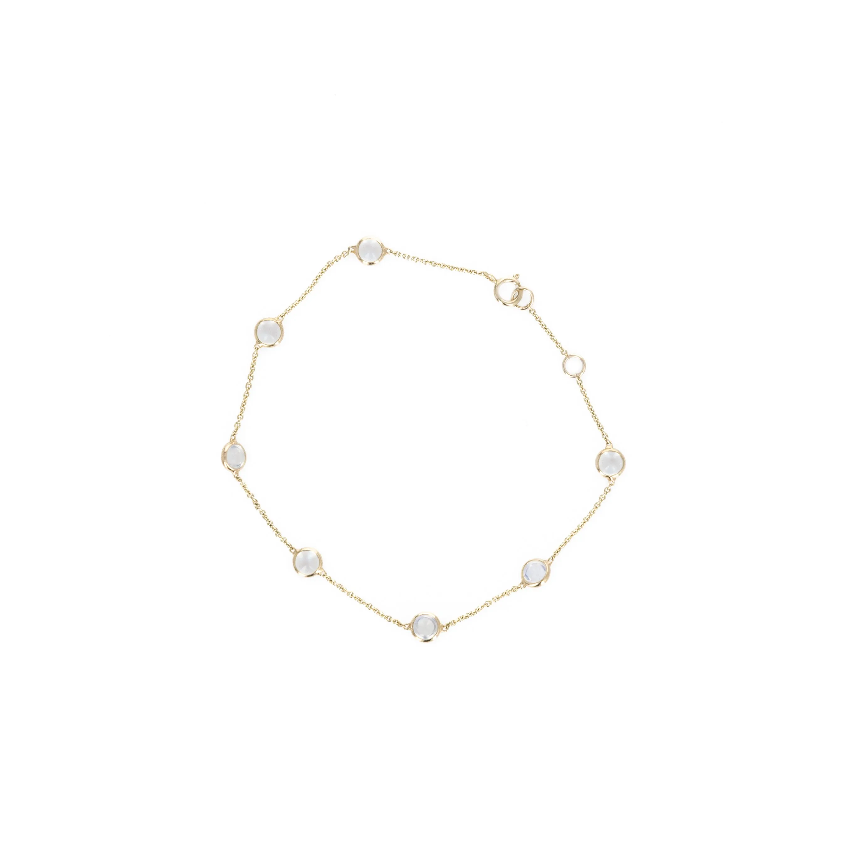 14K Yellow Gold Moonstone Bezel Station Bracelet