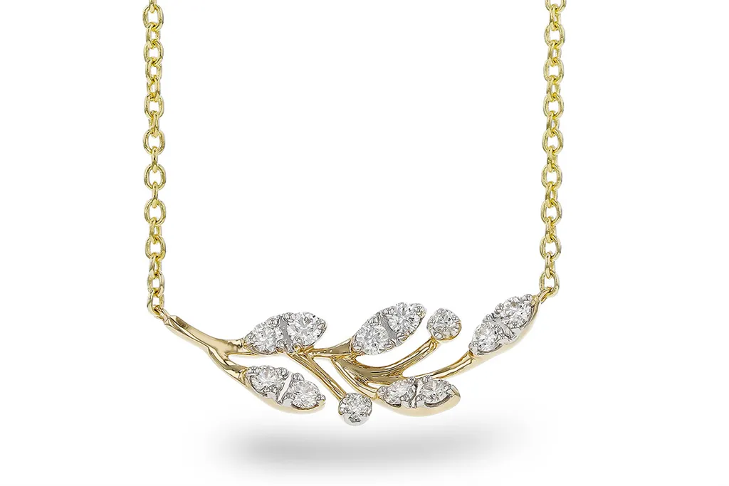 14K Yellow Gold Natural Diamonds Leaf Motif Necklace