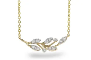 14K Yellow Gold Natural Diamonds Leaf Motif Necklace