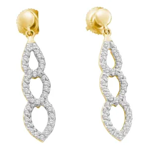 14K Yellow Gold Round Diamond Dangle Earrings 3/8 Cttw