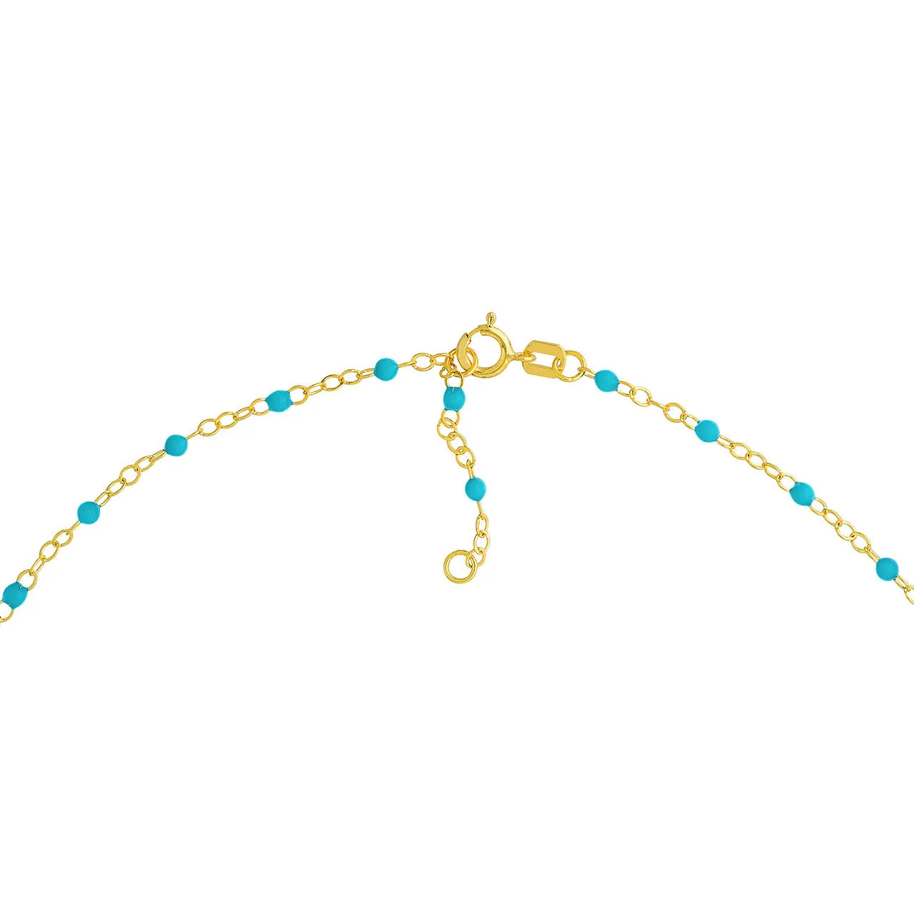 14K Yellow Gold Turquoise Blue Enamel Bead Station Bracelet
