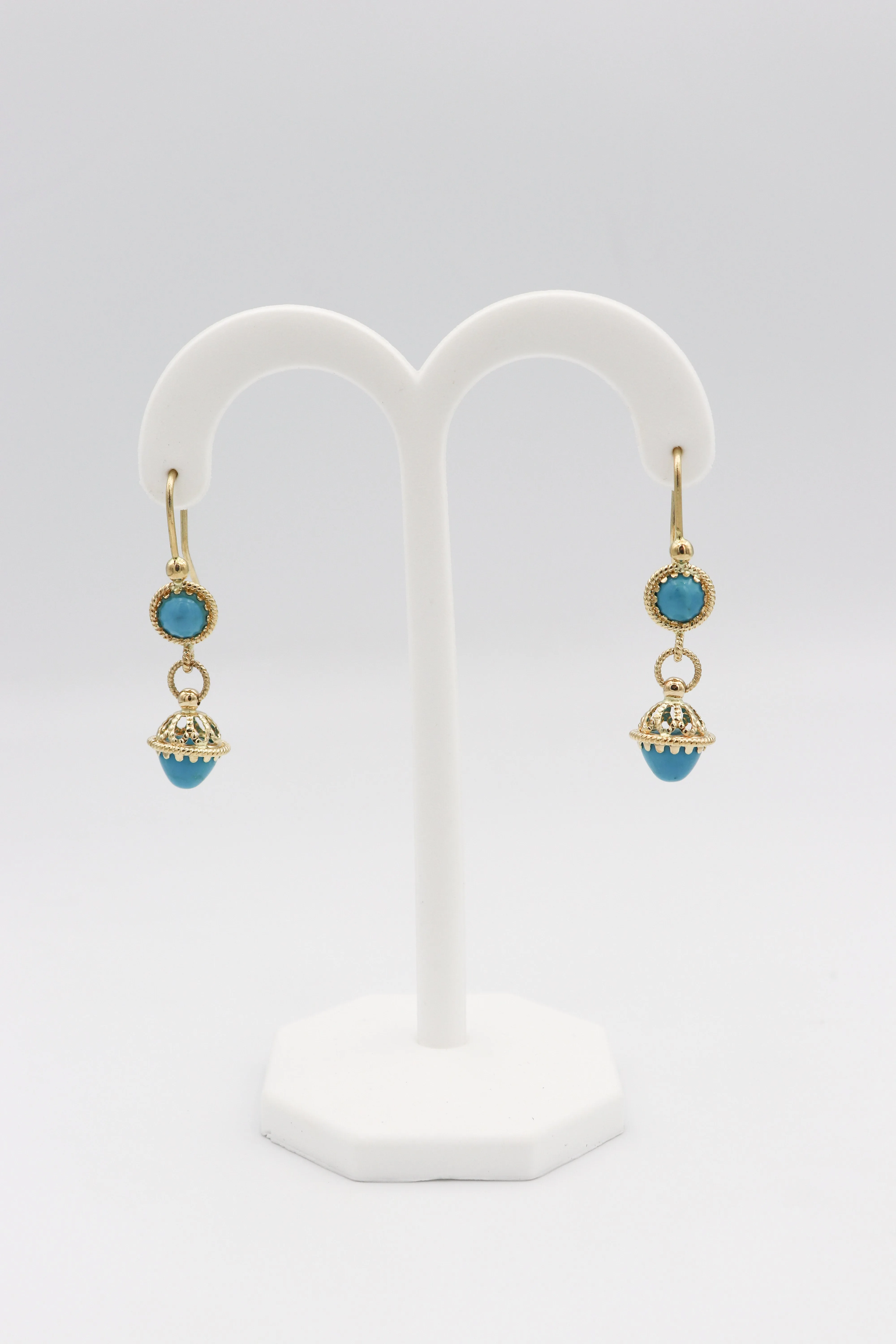14Karat Yellow Gold Turquoise Dangle Earrings