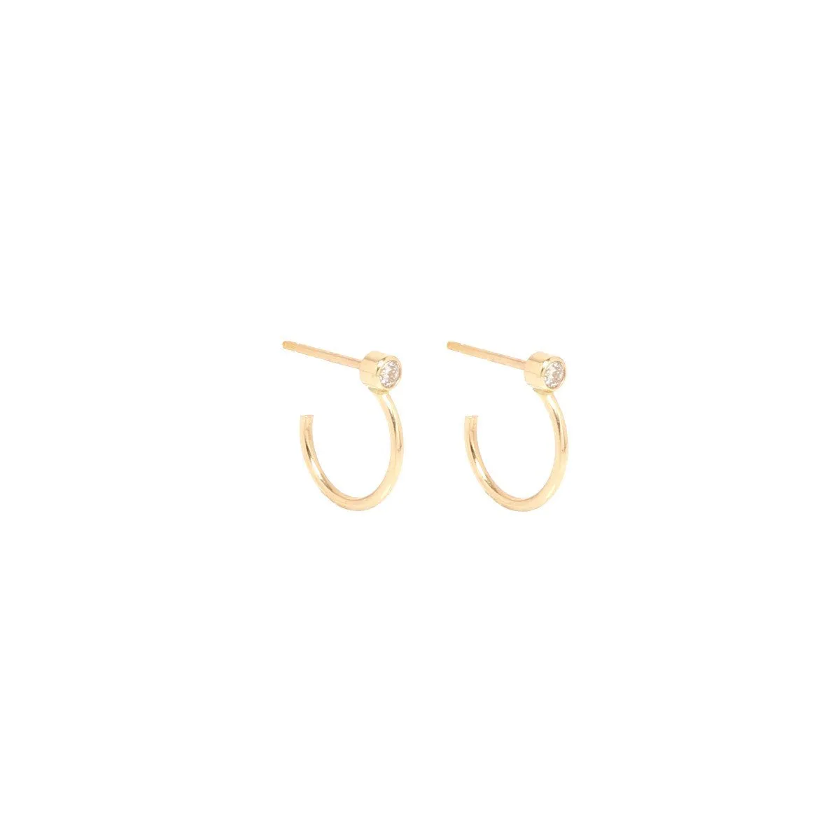 14kt Diamond Stud Thin Huggie Hoops