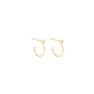 14kt Diamond Stud Thin Huggie Hoops