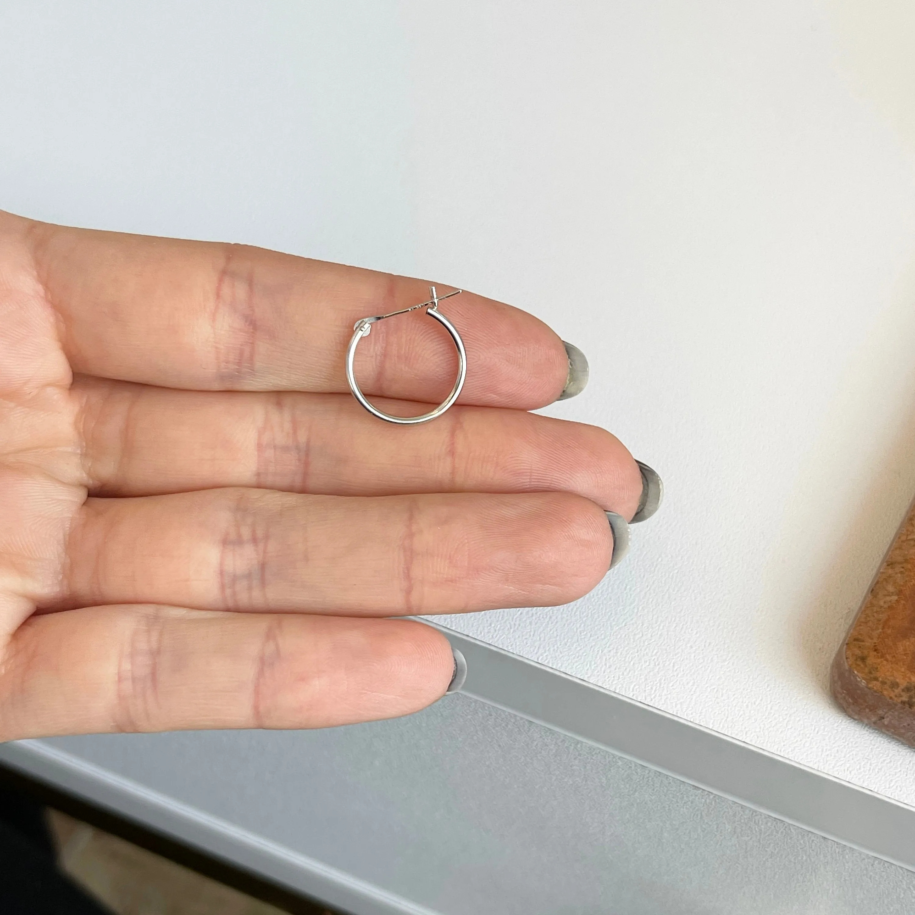 14KT White Gold Thin Hoop Earrings 15mm
