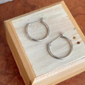 14KT White Gold Thin Hoop Earrings 15mm