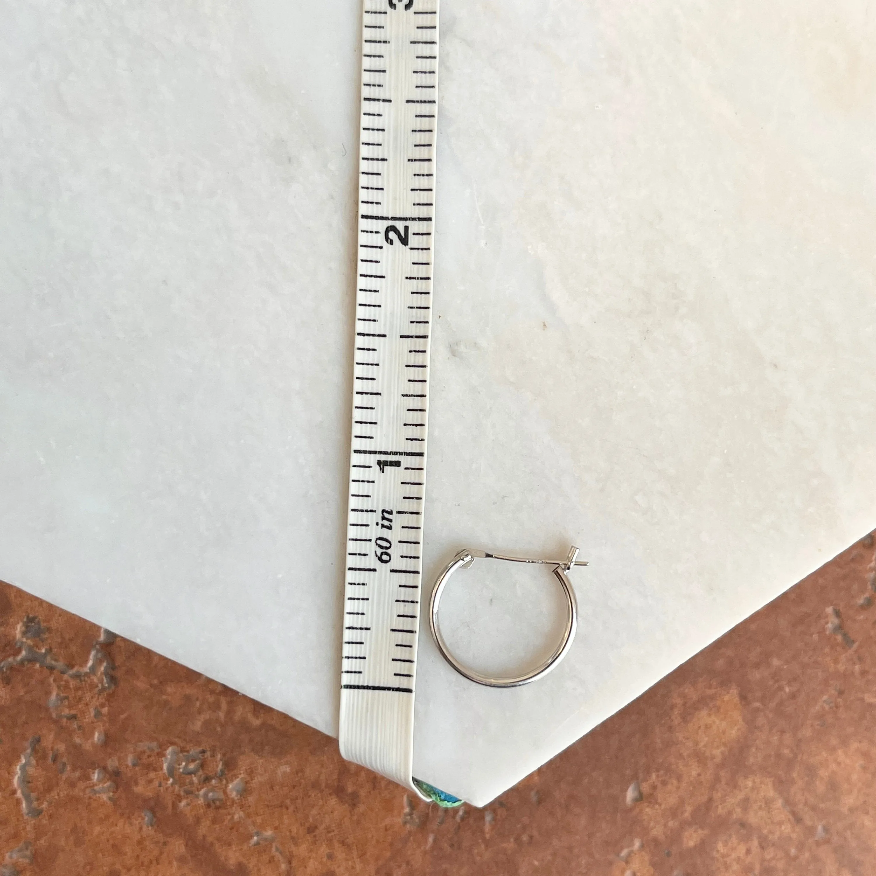 14KT White Gold Thin Hoop Earrings 15mm