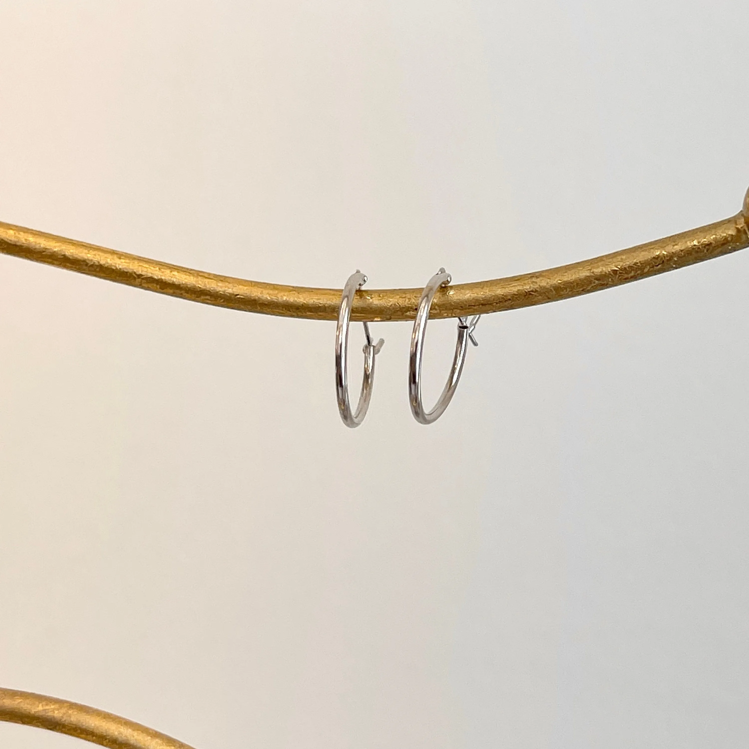 14KT White Gold Thin Hoop Earrings 15mm