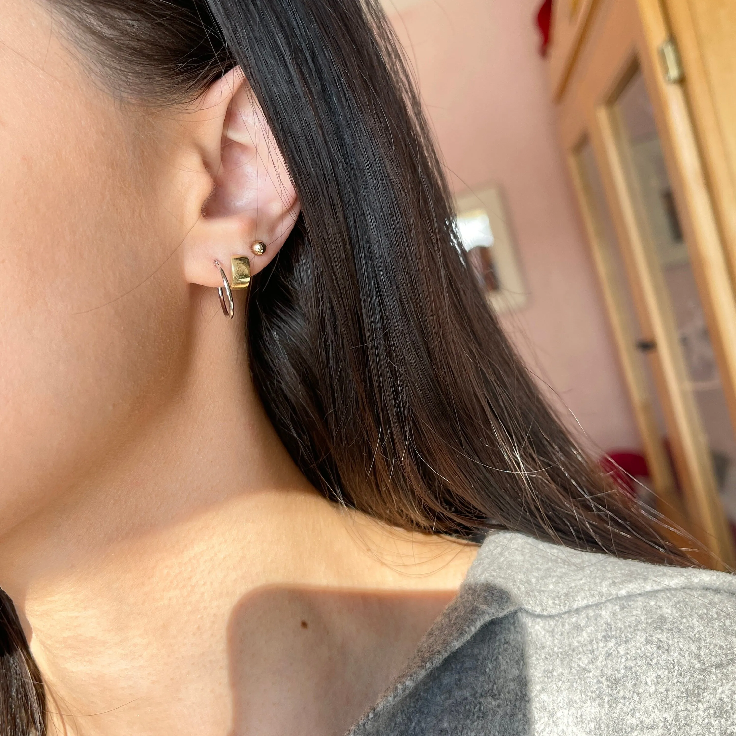 14KT White Gold Thin Hoop Earrings 15mm