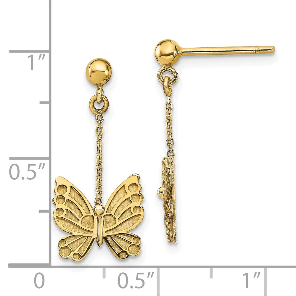 14KT Yellow Gold 23X11MM Drop & Dangle Butterfly Earrings