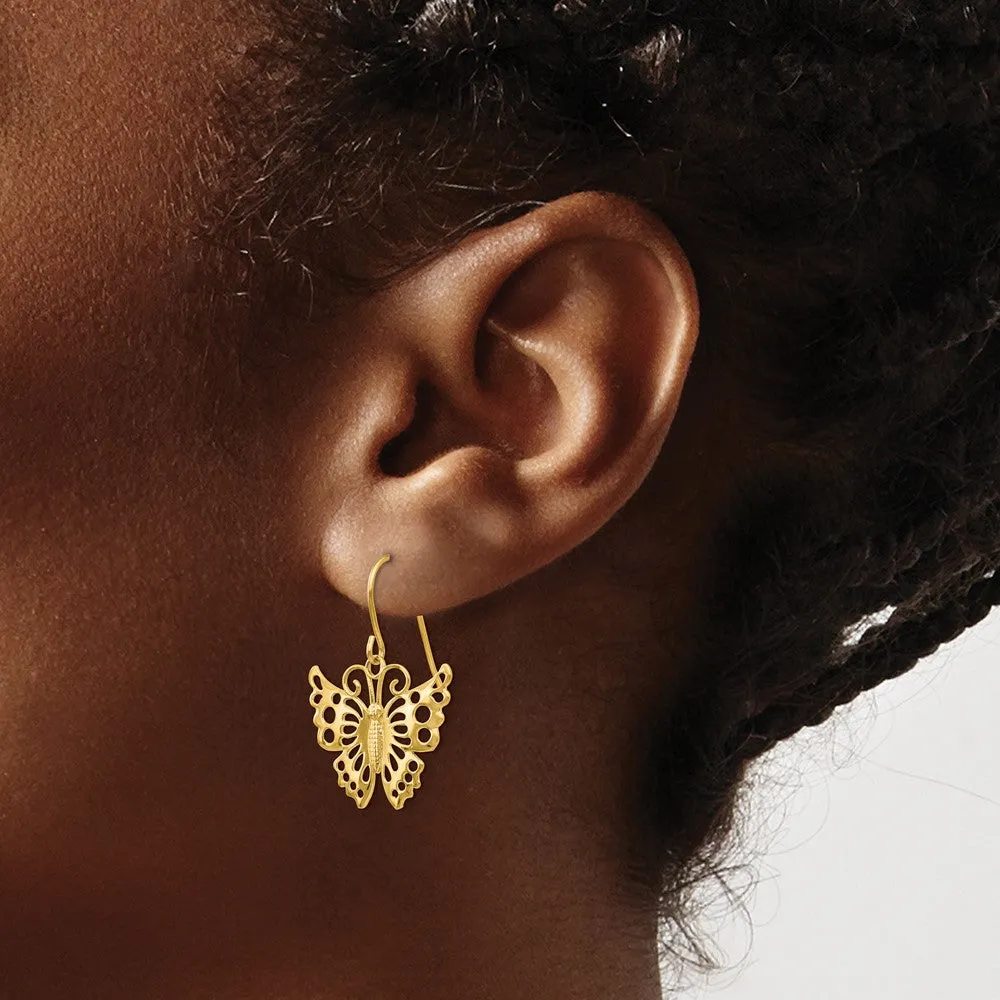 14KT Yellow Gold 27X19MM Drop & Dangle Butterfly Earrings