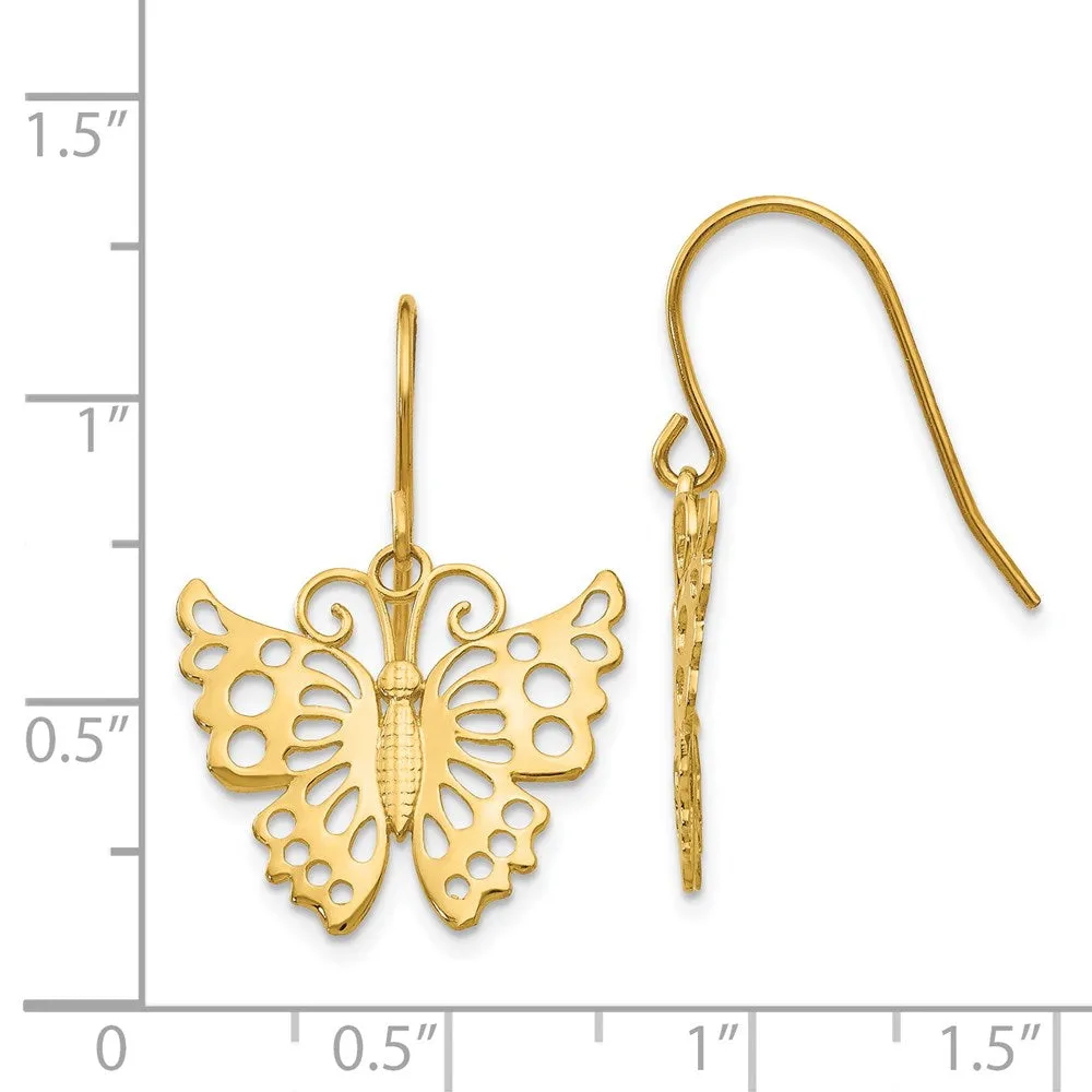 14KT Yellow Gold 27X19MM Drop & Dangle Butterfly Earrings