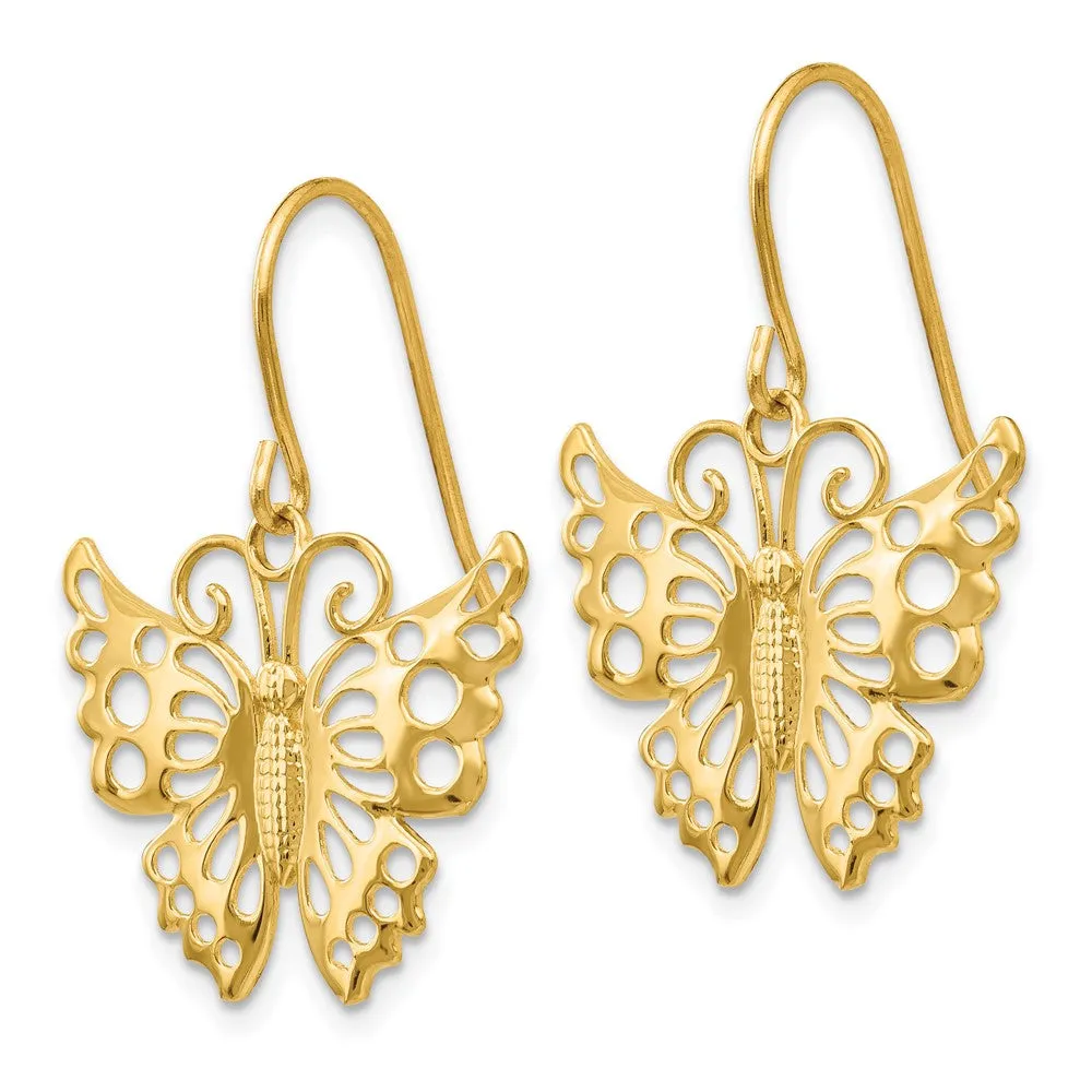 14KT Yellow Gold 27X19MM Drop & Dangle Butterfly Earrings