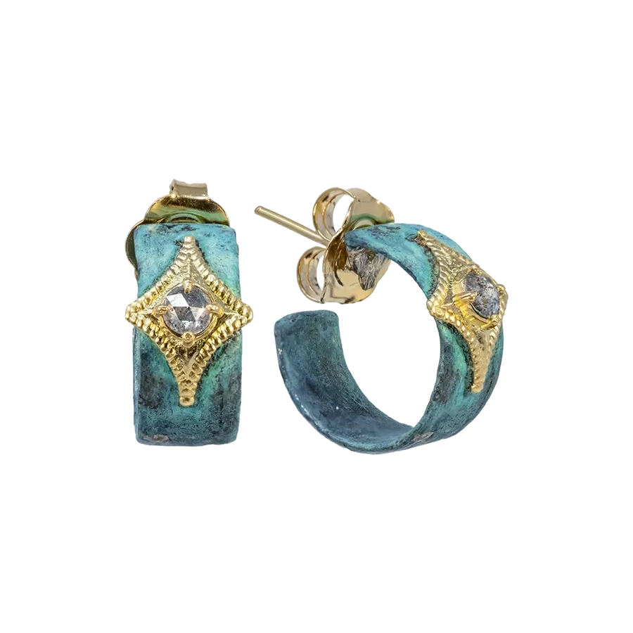 15MM ARTIFACT TEAL PATINA GREY DIAMOND CRIVELLI HOOP EARRING