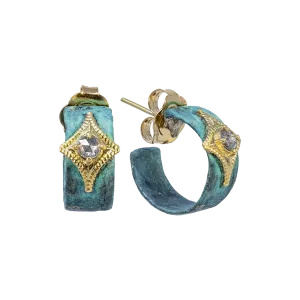 15MM ARTIFACT TEAL PATINA GREY DIAMOND CRIVELLI HOOP EARRING