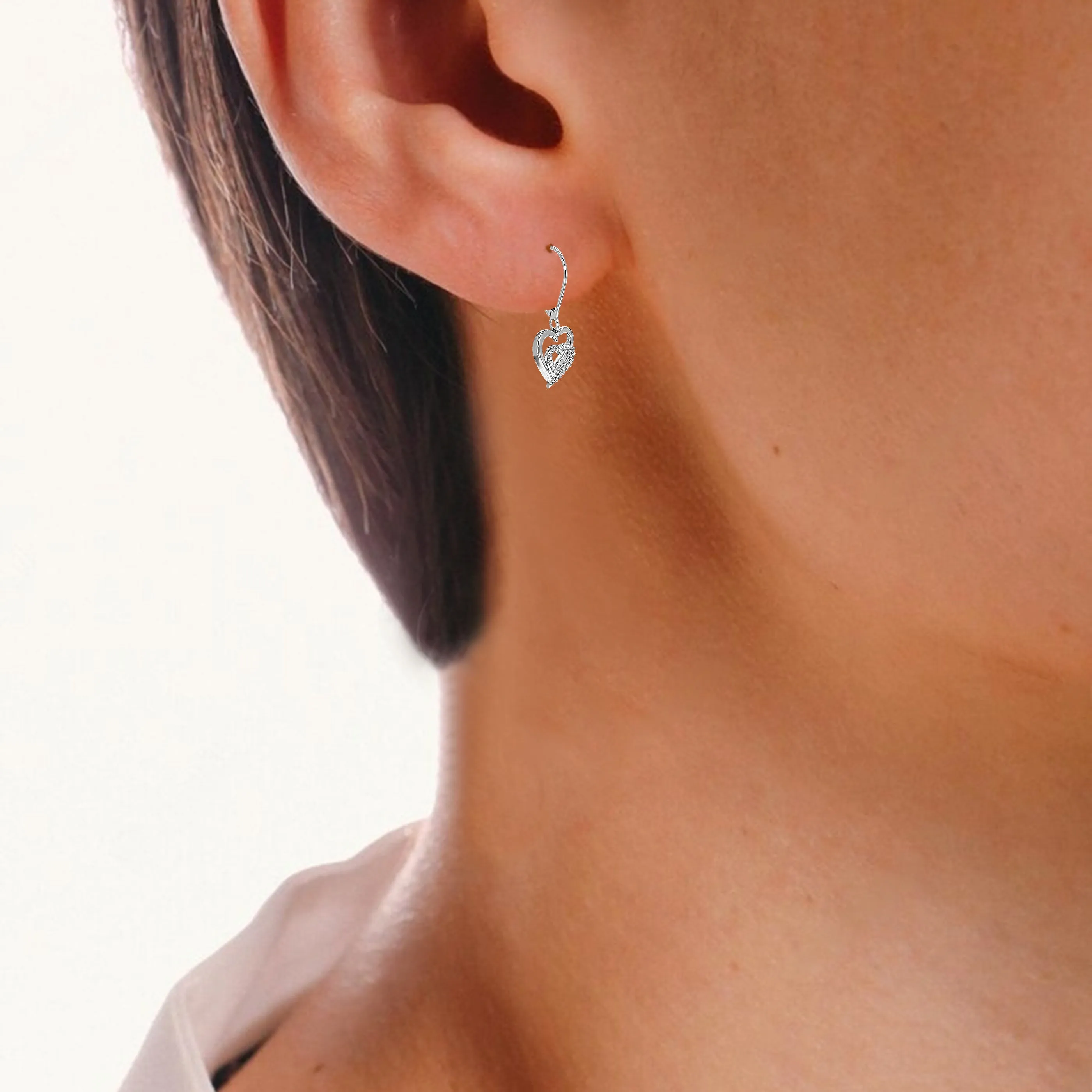 1/8 cttw Lab Grown Diamond Heart Dangle Earring Sterling Silver