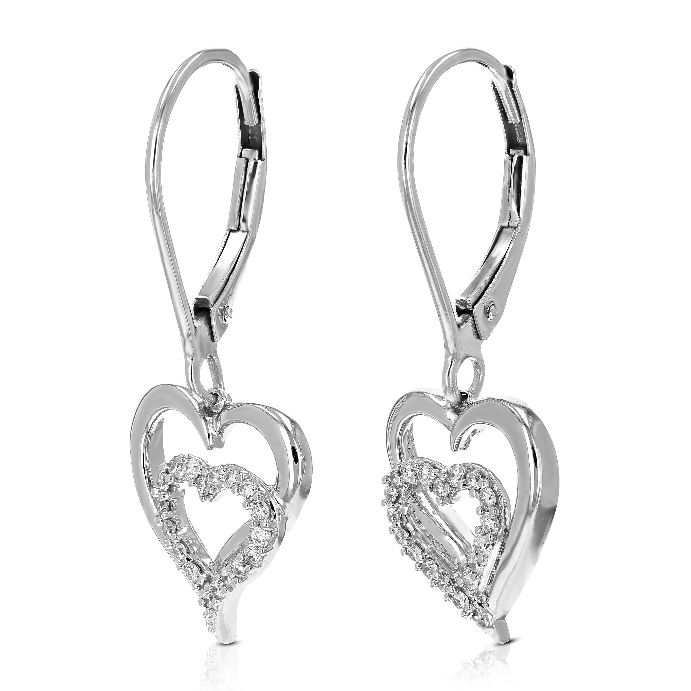 1/8 cttw Lab Grown Diamond Heart Dangle Earring Sterling Silver