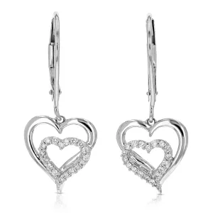 1/8 cttw Lab Grown Diamond Heart Dangle Earring Sterling Silver