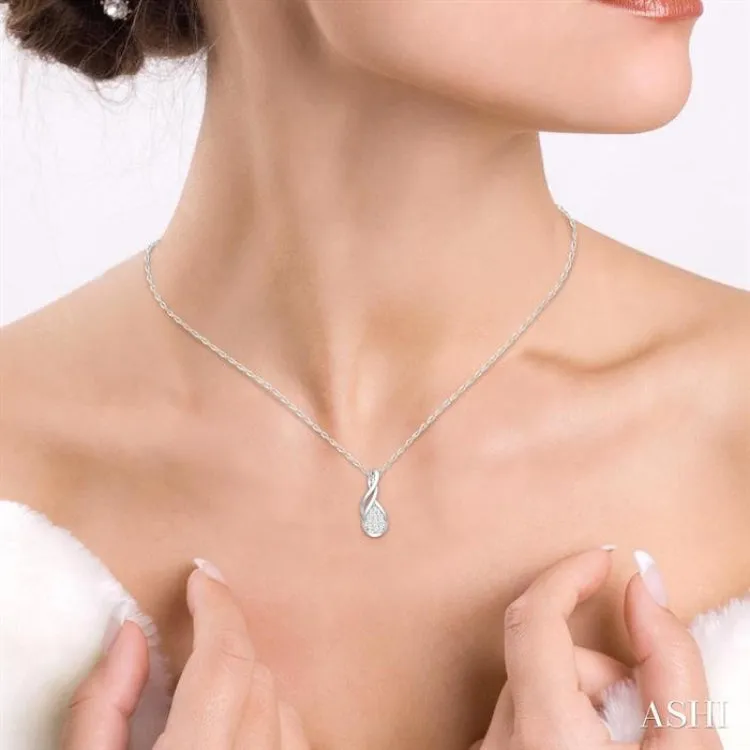 1/8 ctw Pear Shape Lovebright Entwined Wire Round Cut Diamond Pendant With Link Chain in 14K White Gold