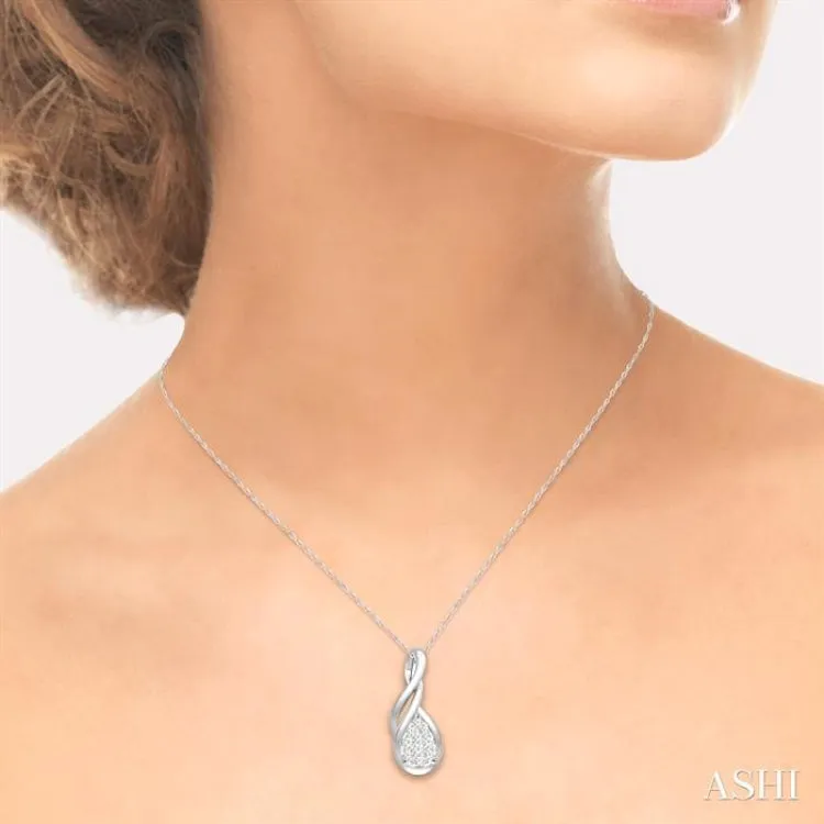 1/8 ctw Pear Shape Lovebright Entwined Wire Round Cut Diamond Pendant With Link Chain in 14K White Gold