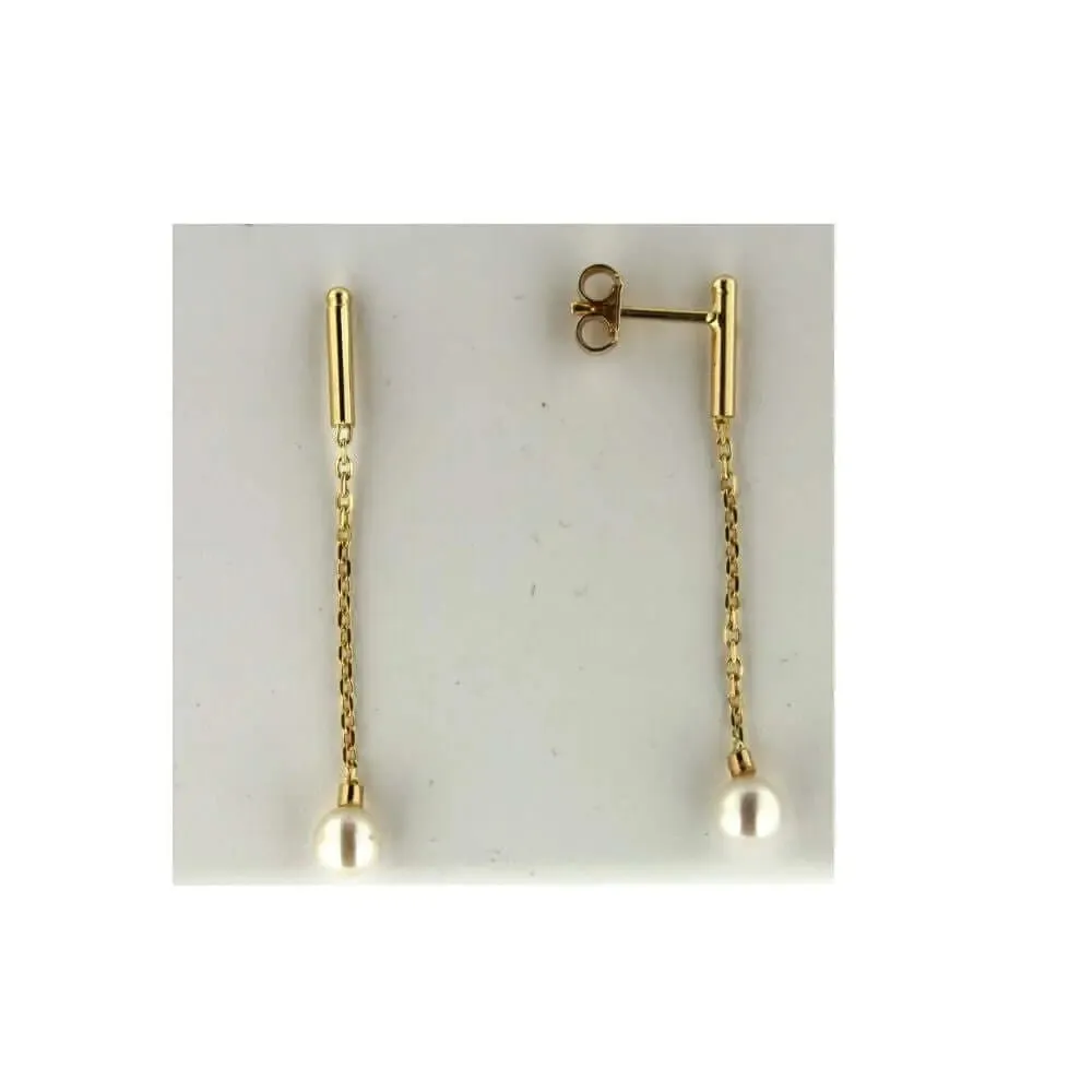 18k dangle cultivated pearls post  earrings 1 inch L.