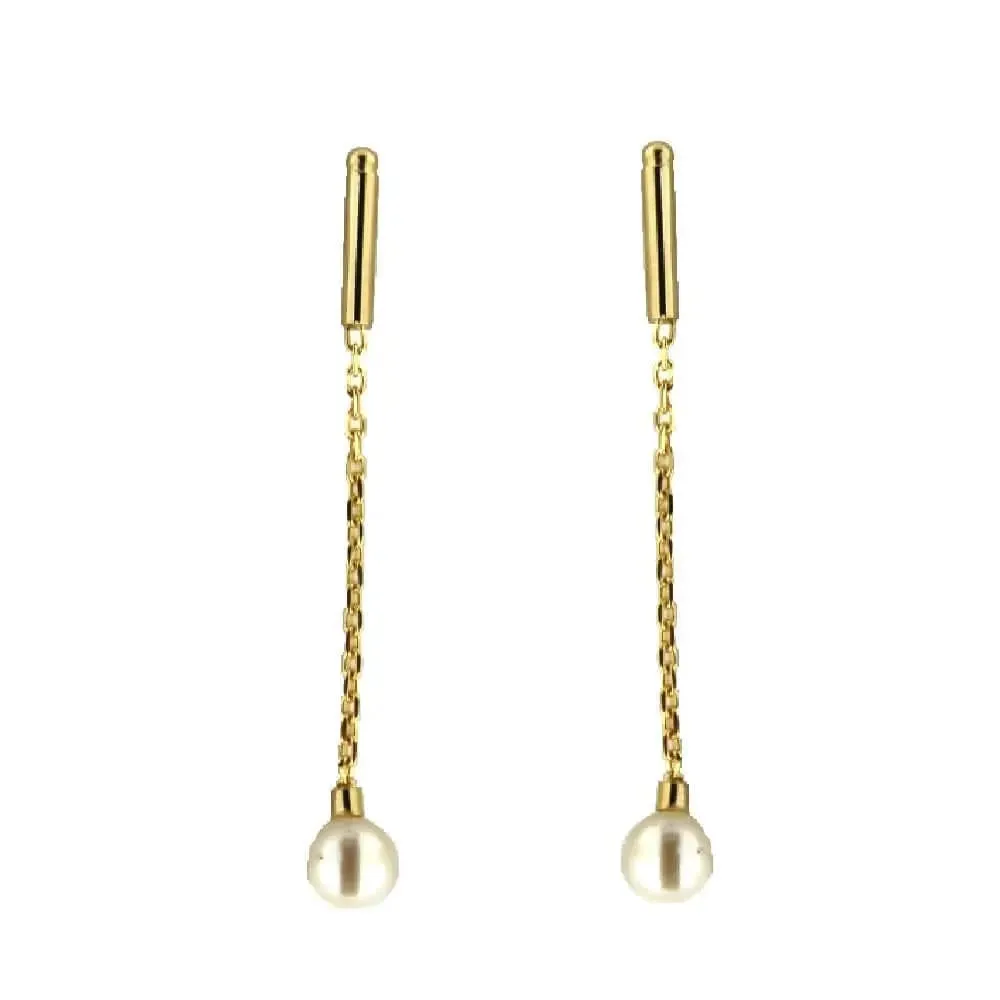 18k dangle cultivated pearls post  earrings 1 inch L.