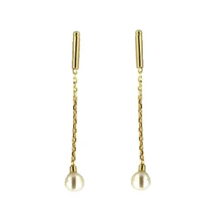 18k dangle cultivated pearls post  earrings 1 inch L.