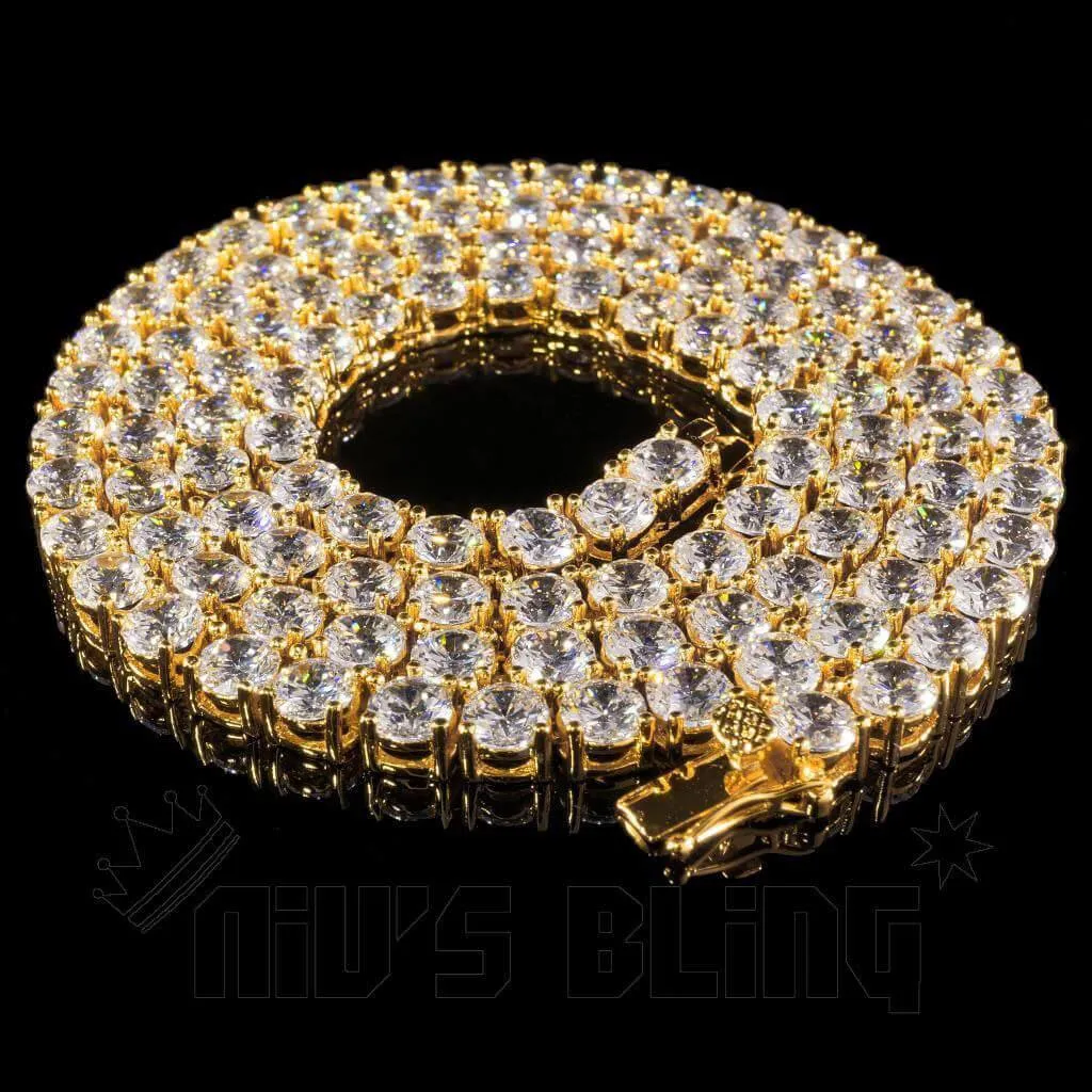 18k Gold 1 Row 5MM Iced Chain