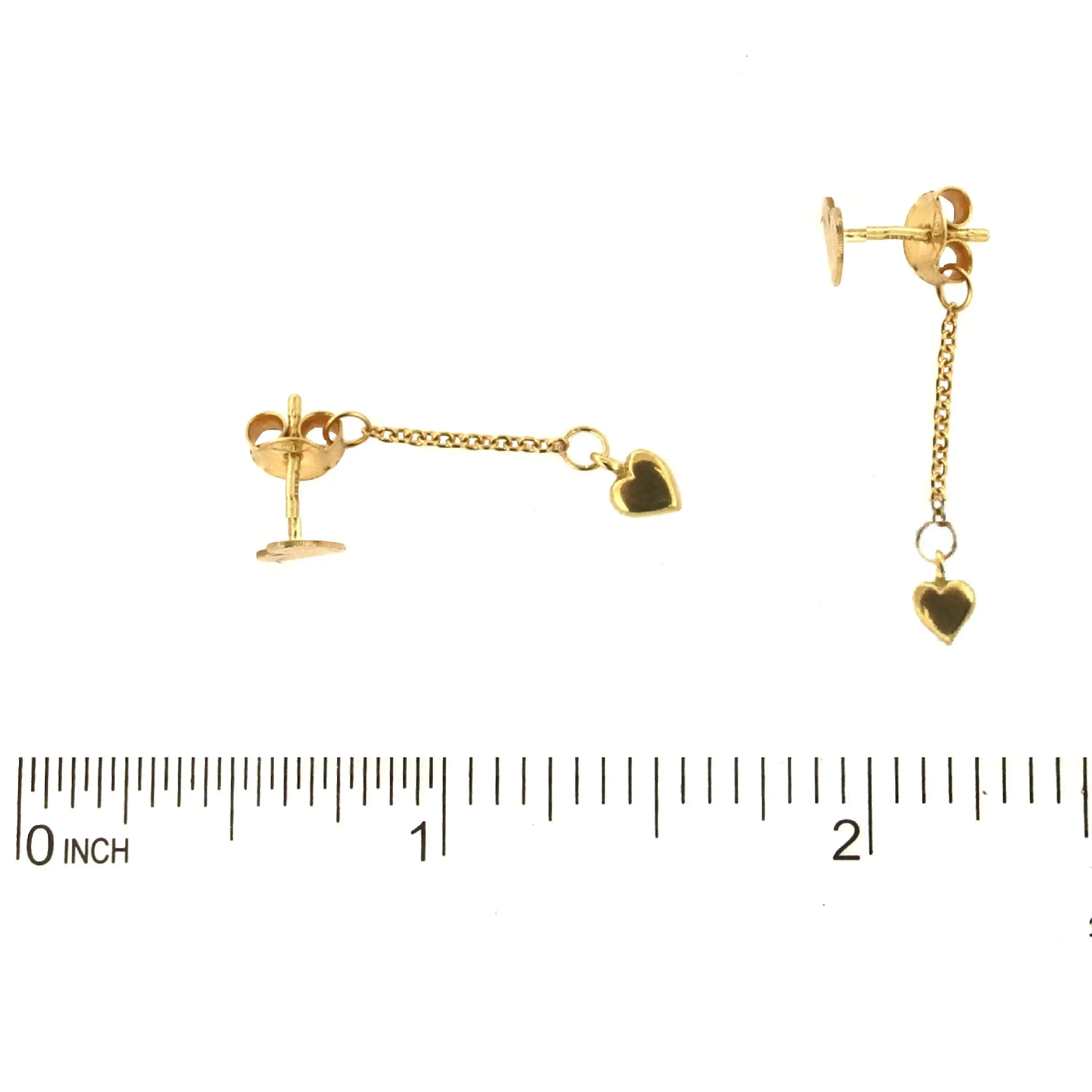 18K Solid Yellow Gold Dangle flat and puffy Hearts Earrings