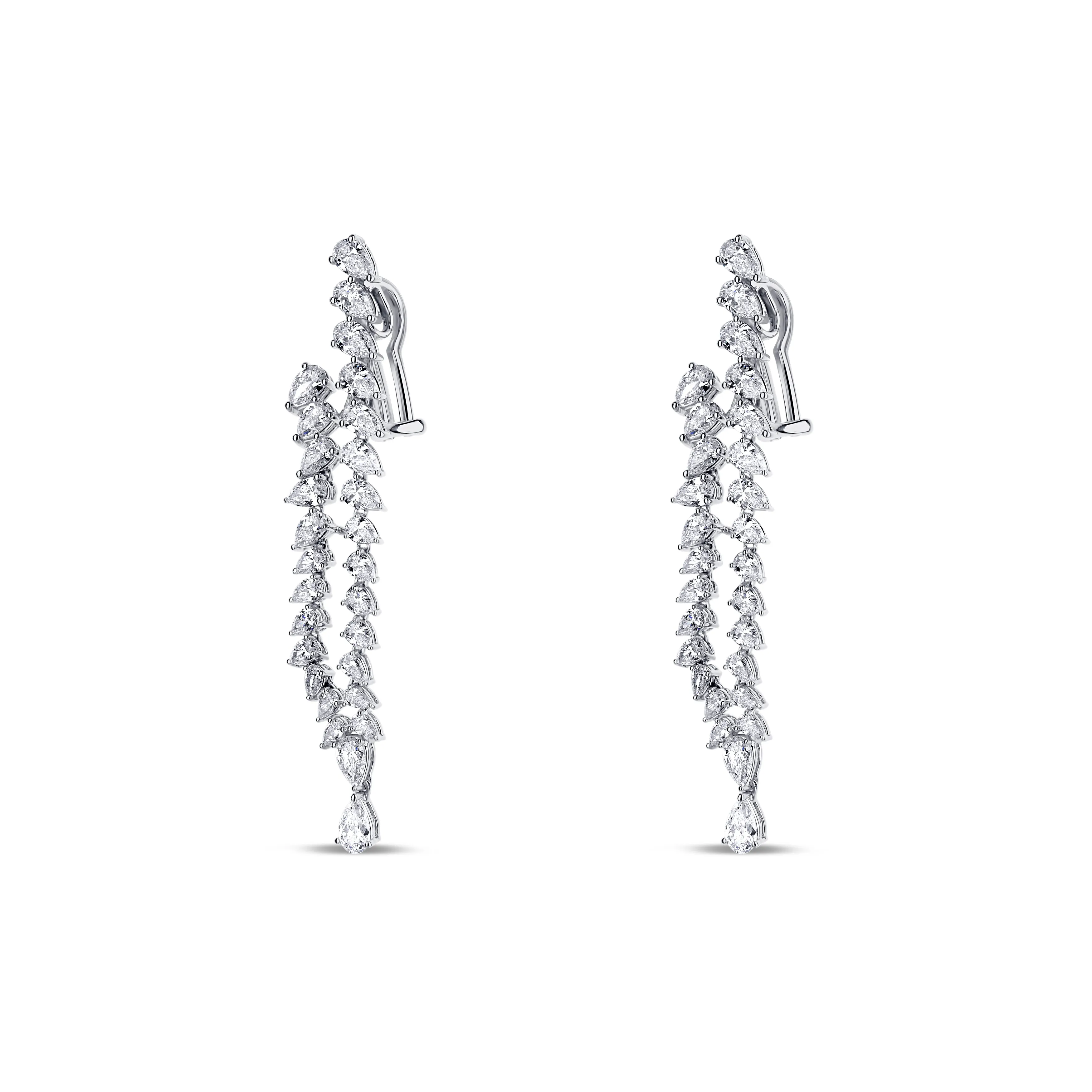 18K White Gold Double Strand "V" Shaped Pear Dangle Earrings