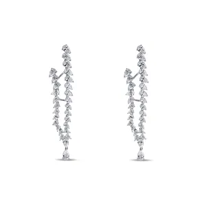 18K White Gold Double Strand "V" Shaped Pear Dangle Earrings