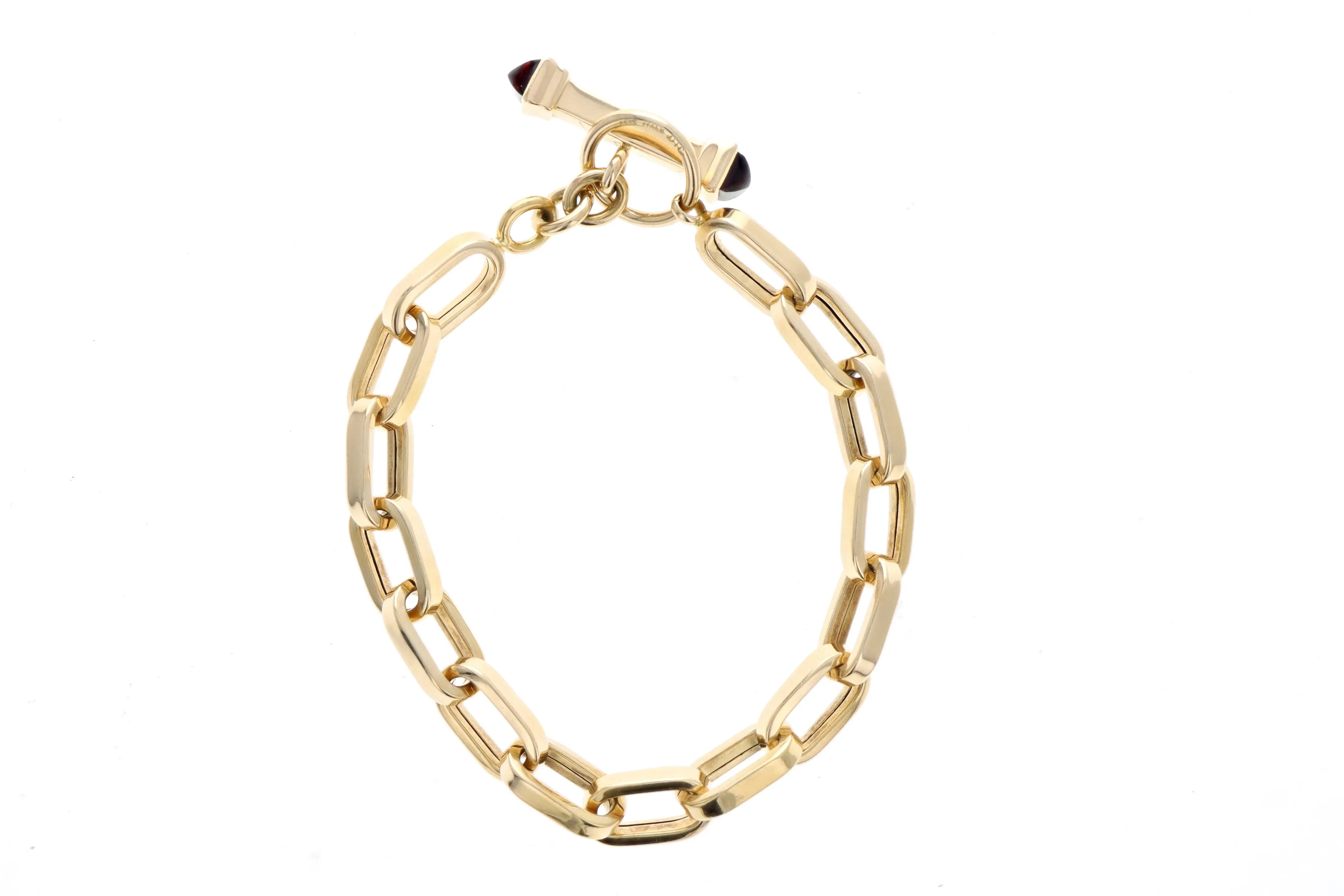 18K Yellow Gold Garnet Link Bracelet