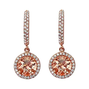 1.93tcw Round Morganite with Diamonds in 14K Rose Gold Dangle Earrings