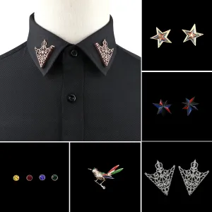 1PC/1 PAIR TRENDY SUIT SHIRT COLLAR PIN GOLD BLACK STAR DRAGON HOLLOW TRIANGLE CRYSTAL BROOCHES FOR MEN WOMEN DAILY ACCESSORY