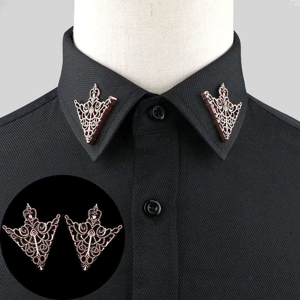 1PC/1 PAIR TRENDY SUIT SHIRT COLLAR PIN GOLD BLACK STAR DRAGON HOLLOW TRIANGLE CRYSTAL BROOCHES FOR MEN WOMEN DAILY ACCESSORY