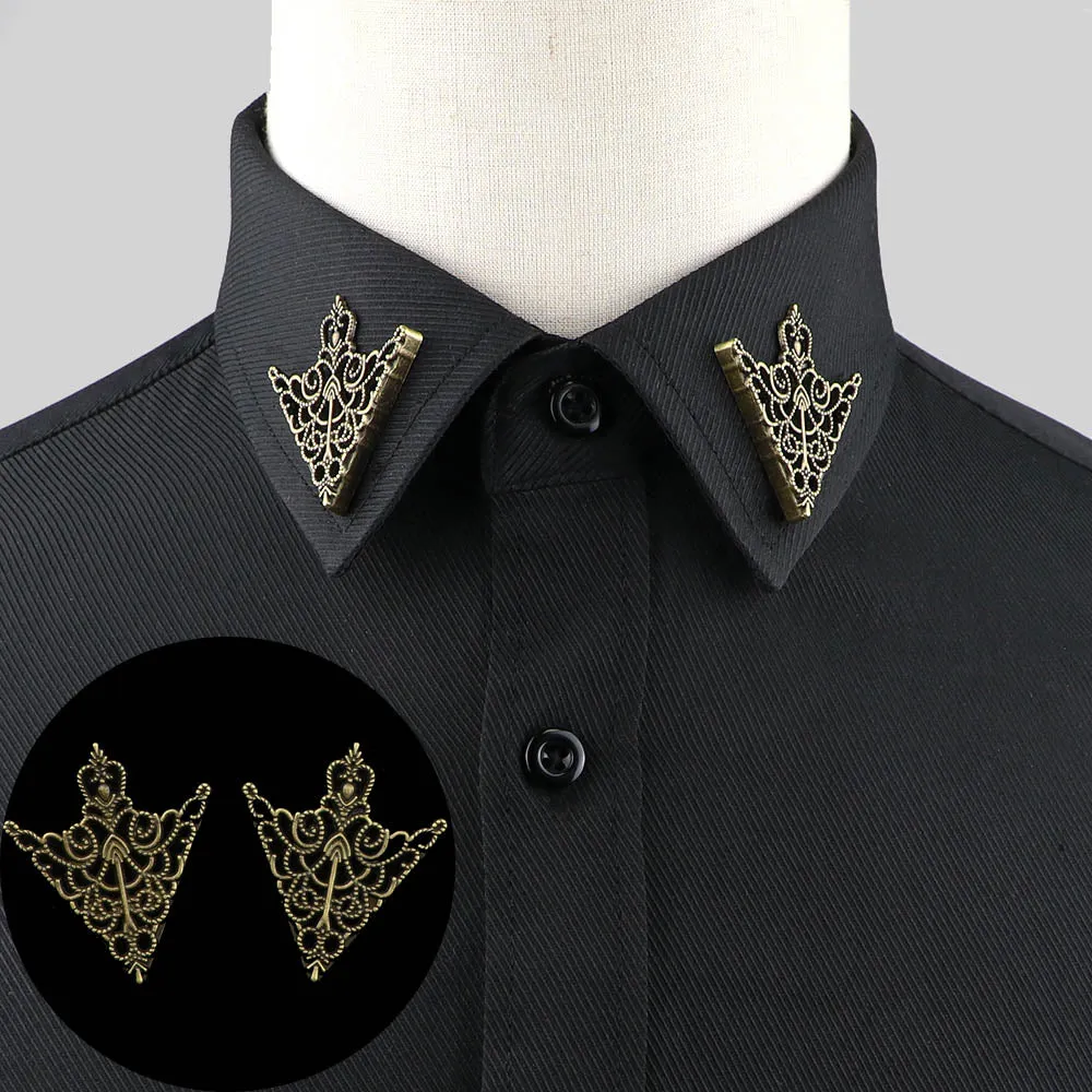 1PC/1 PAIR TRENDY SUIT SHIRT COLLAR PIN GOLD BLACK STAR DRAGON HOLLOW TRIANGLE CRYSTAL BROOCHES FOR MEN WOMEN DAILY ACCESSORY