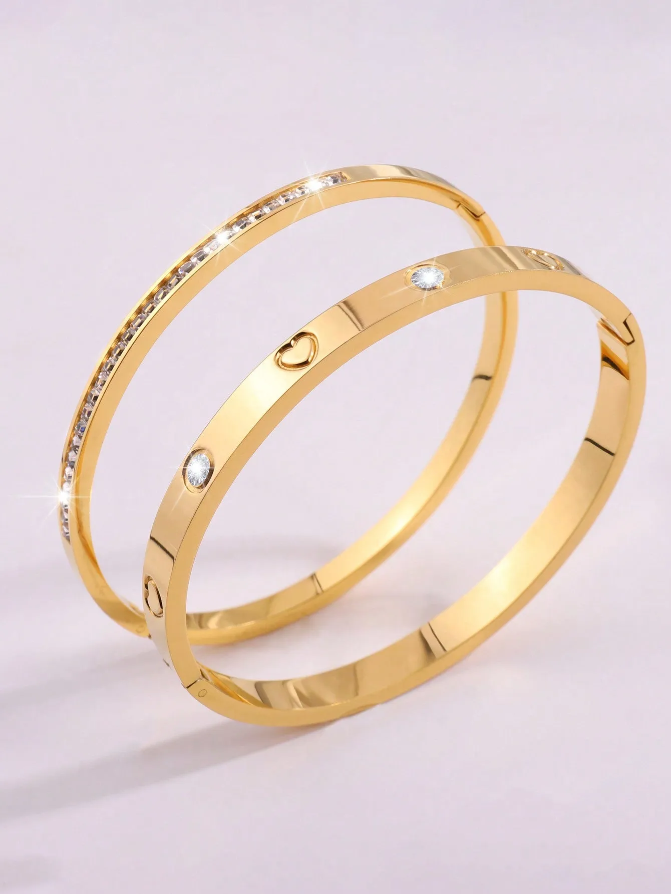 2 Pcs Of Light Luxury Exquisite Personality Design Stainless Steel Love Single Row Drill Bracelet Suitable For Ladies To Wear On Dates