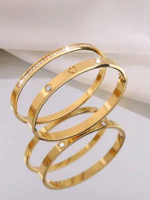 2 Pcs Of Light Luxury Exquisite Personality Design Stainless Steel Love Single Row Drill Bracelet Suitable For Ladies To Wear On Dates