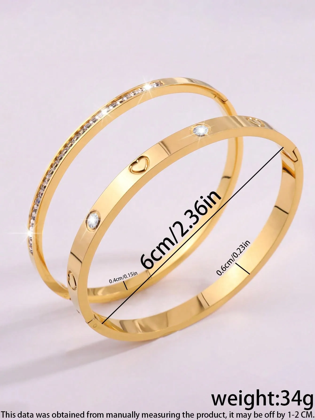 2 Pcs Of Light Luxury Exquisite Personality Design Stainless Steel Love Single Row Drill Bracelet Suitable For Ladies To Wear On Dates