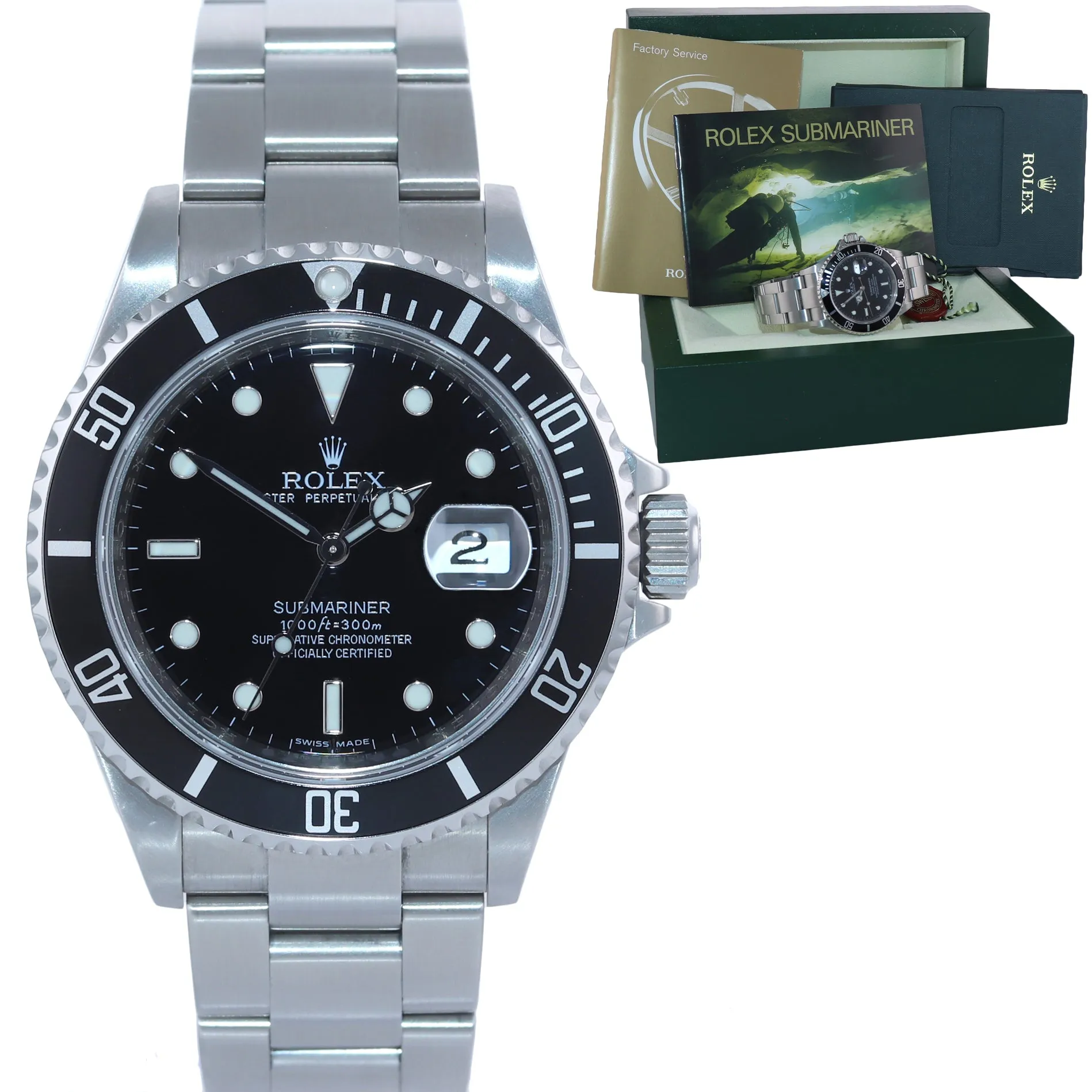2010 MINT Rolex Submariner Date 16610 Steel Black Dial Engraved Rehaut Watch Box