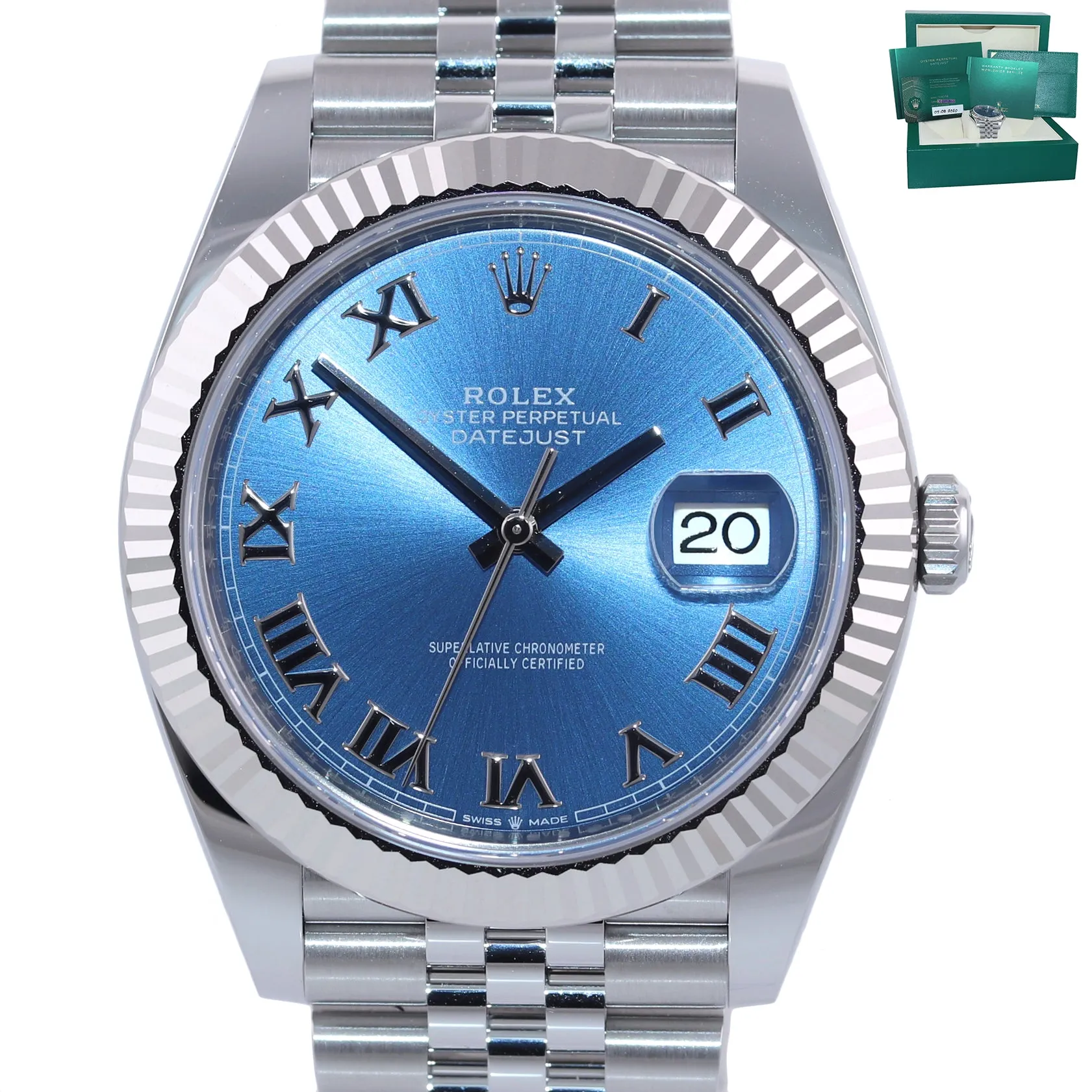 2020 NEW CARD PAPERS Rolex DateJust 41 Blue Roman Jubilee Fluted 126334 Watch