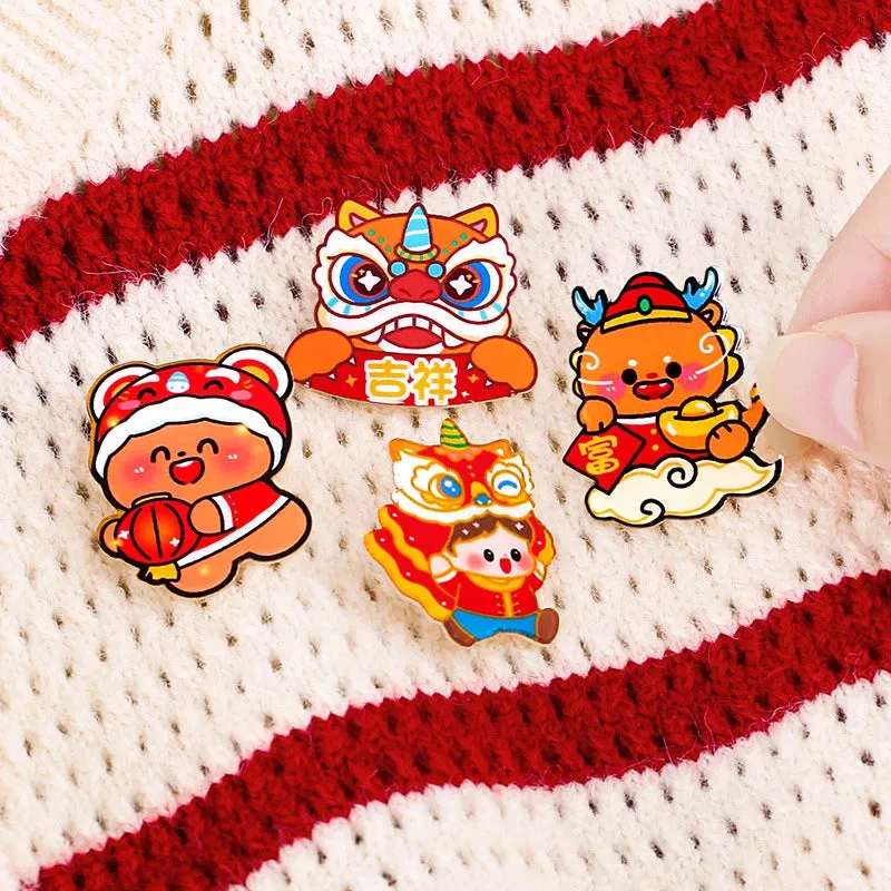 2024 Dragon Year Cartoon Cute Acrylic Brooch Kawaii Corsage Bag Badge Pin Clothing Jewelry Accessories Chinese New Year Gift