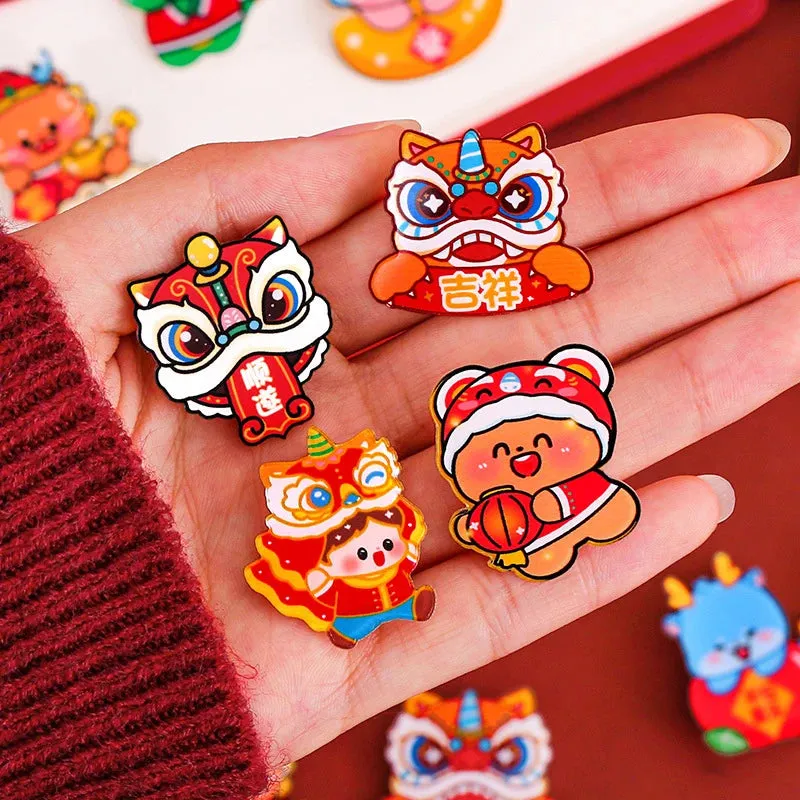 2024 Dragon Year Cartoon Cute Acrylic Brooch Kawaii Corsage Bag Badge Pin Clothing Jewelry Accessories Chinese New Year Gift